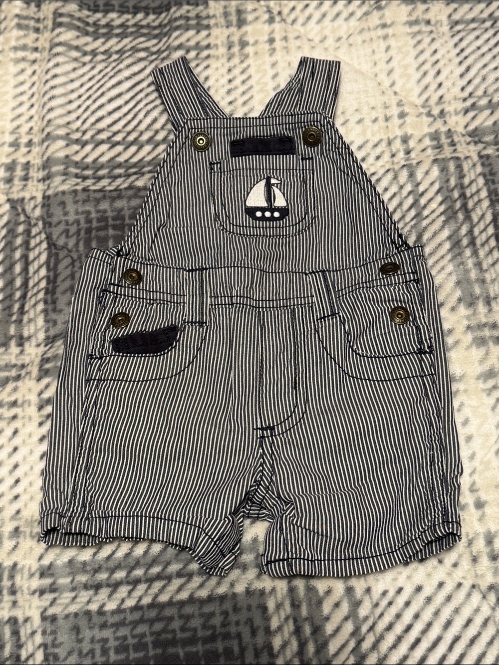 Baby Nautical Navy Stripe Sailboat Overalls - Kids Bottoms